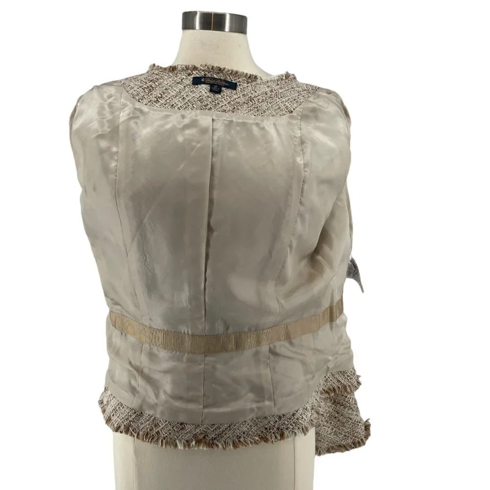 Brooks Brothers Fringed Cream Brown Metallic Nubby Tweed Fitted Career Blazer 12 - Picture 4 of 13